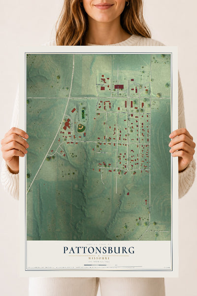 Map of Pattonsburg, Missouri, 18 x 24 inch unframed archival matte print
