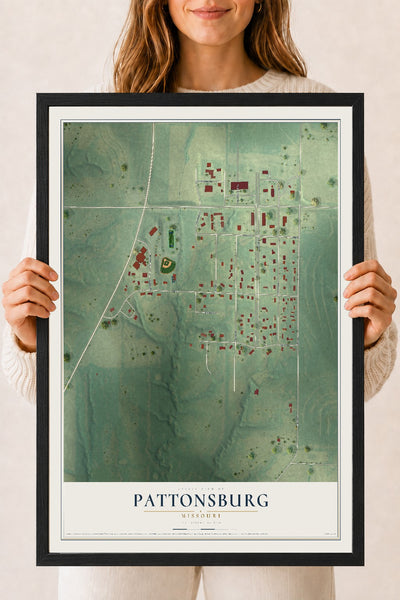 Map of Pattonsburg, Missouri, 18 x 24 inch print in a black wood frame