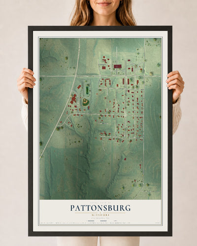 Map of Pattonsburg, Missouri, 24 x 36 inch print in a black wood frame