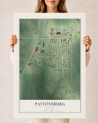 Map of Pattonsburg, Missouri, 24 x 36 inch print in a white wood frame
