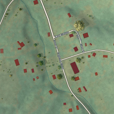 Close-up of the map of Paynesville, Missouri print showing street and building detail
