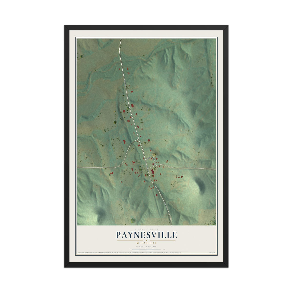 Map of Paynesville, Missouri, 12 x 18 inch print in a black wood frame