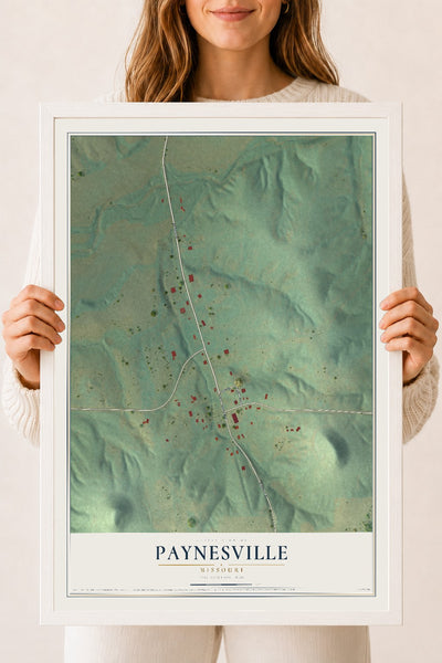 Map of Paynesville, Missouri, 18 x 24 inch print in a white wood frame