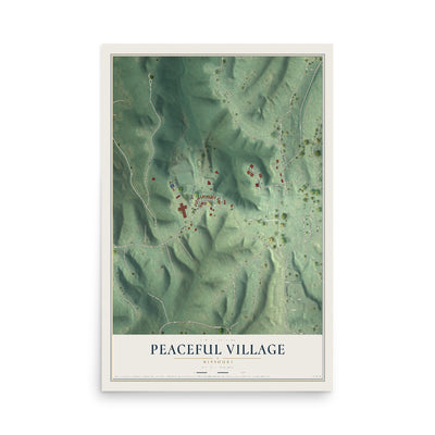 Map of Peaceful Village, Missouri, 12 x 18 inch unframed archival matte print