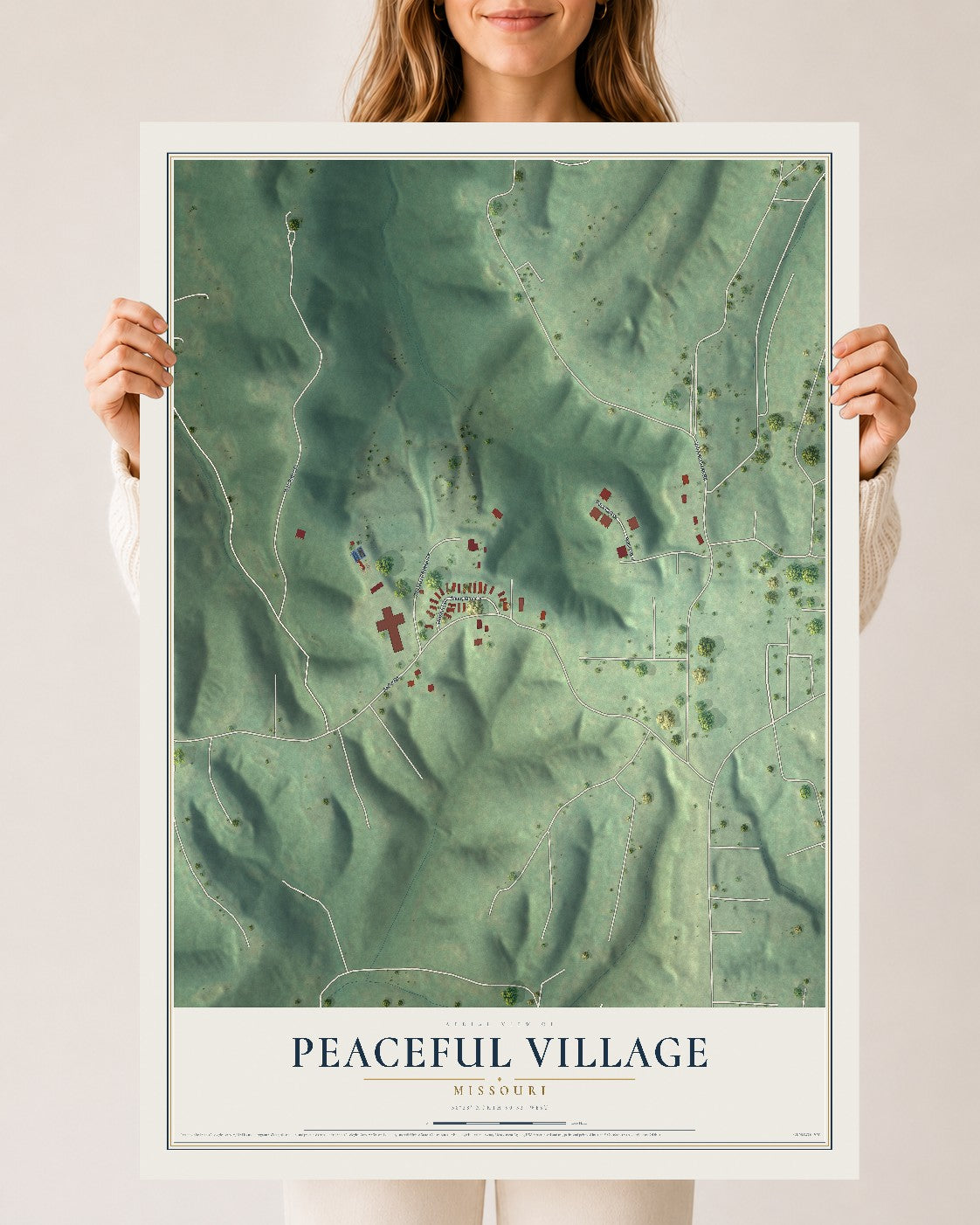 Map of Peaceful Village, Missouri, 24 x 36 inch unframed archival matte print