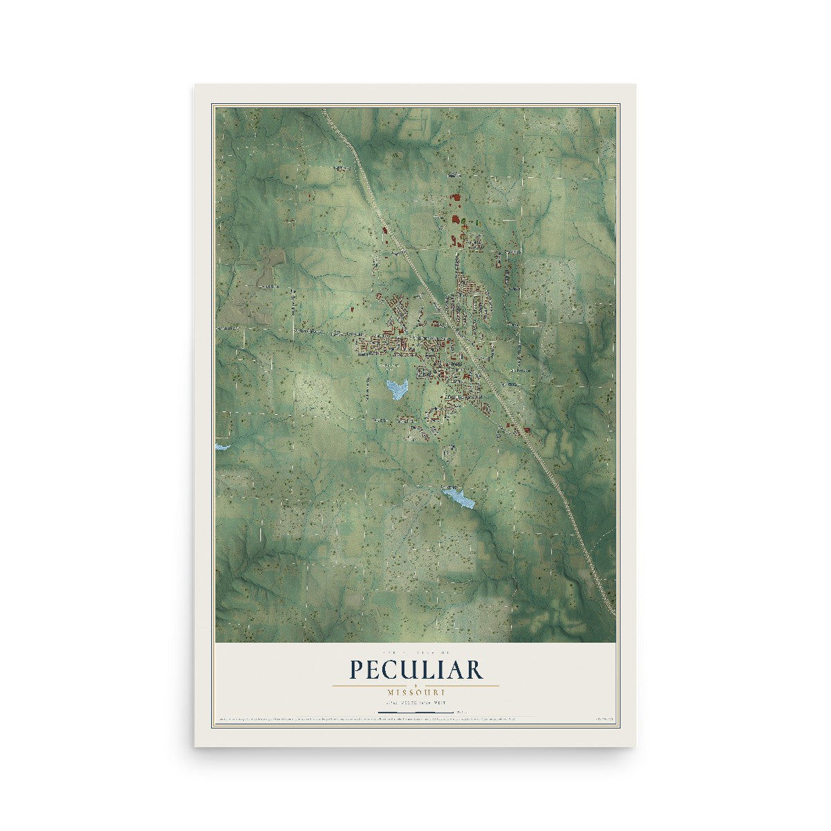 Map of Peculiar, Missouri, 12 x 18 inch unframed archival matte print