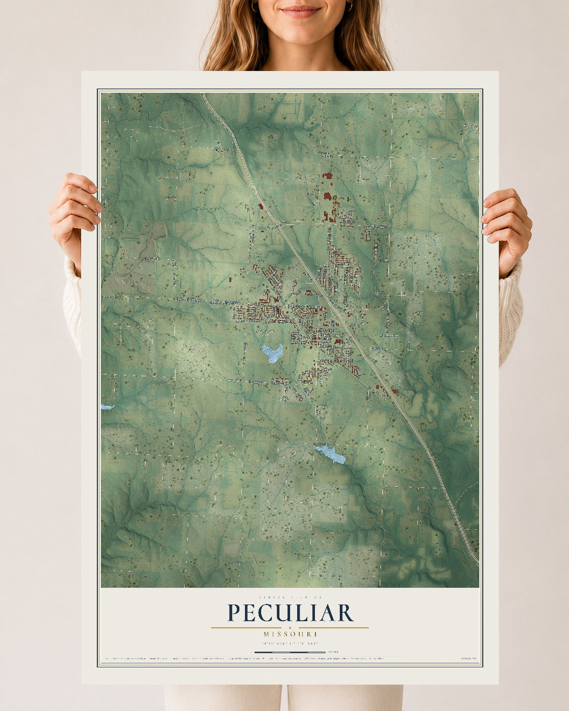 Map of Peculiar, Missouri, 24 x 36 inch unframed archival matte print
