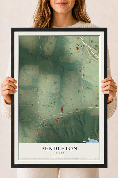 Map of Pendleton, Missouri, 18 x 24 inch print in a black wood frame