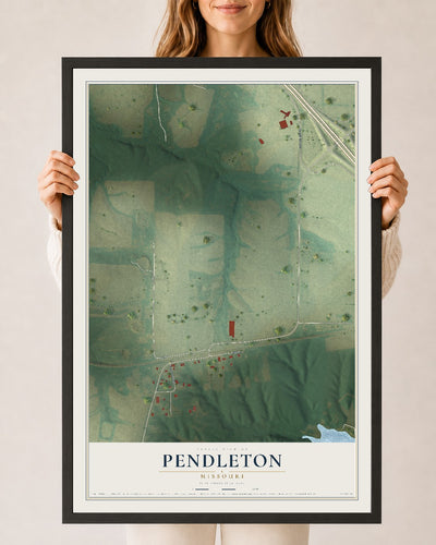 Map of Pendleton, Missouri, 24 x 36 inch print in a black wood frame