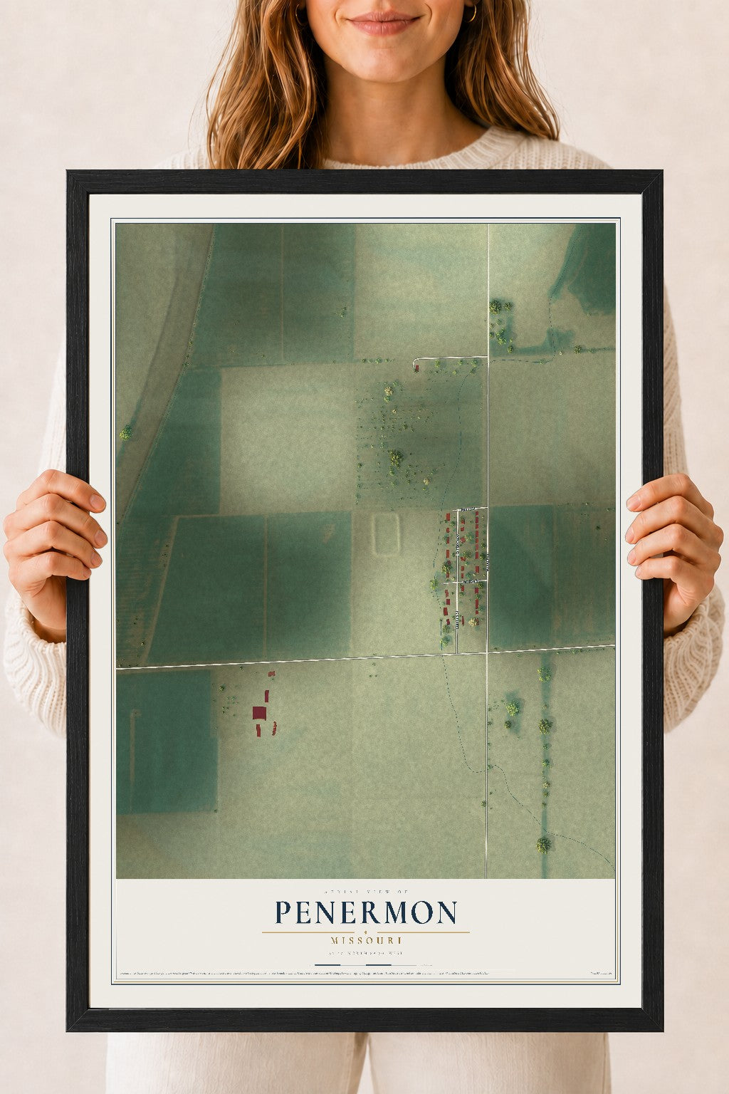 Map of Penermon, Missouri, 18 x 24 inch print in a black wood frame