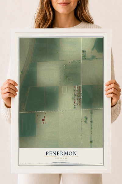 Map of Penermon, Missouri, 18 x 24 inch print in a white wood frame