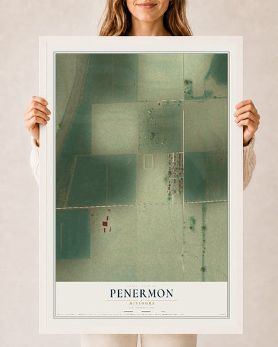 Map of Penermon, Missouri, 24 x 36 inch print in a white wood frame