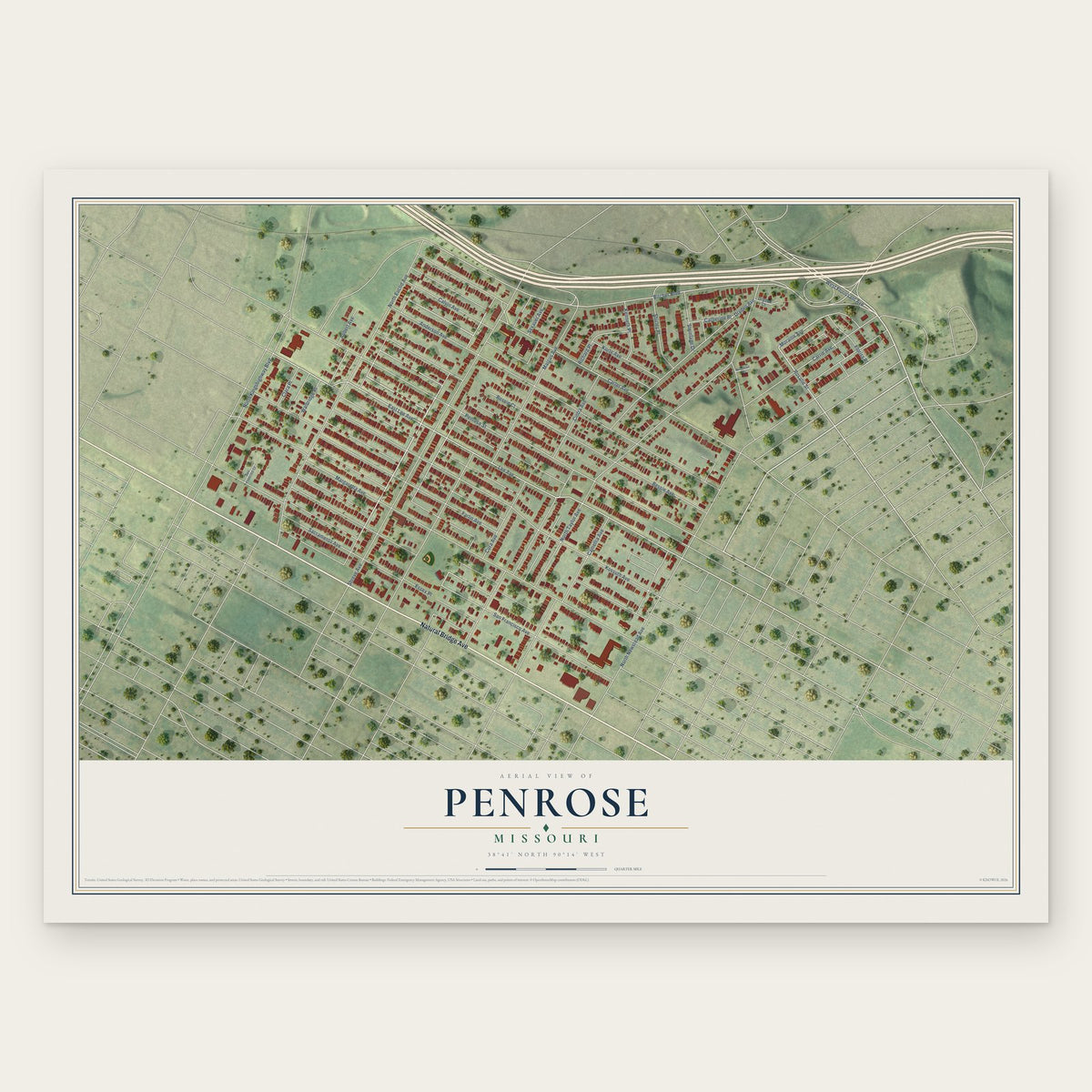 Penrose, Missouri map print, the full design