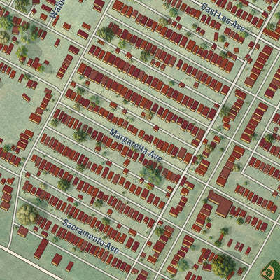 Close-up of the map of Penrose, Missouri print showing street and building detail