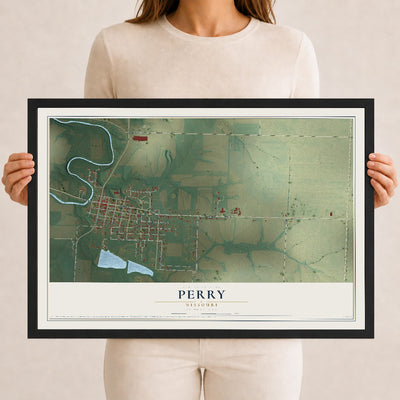 Map of Perry, Missouri, 12 x 18 inch print in a black wood frame