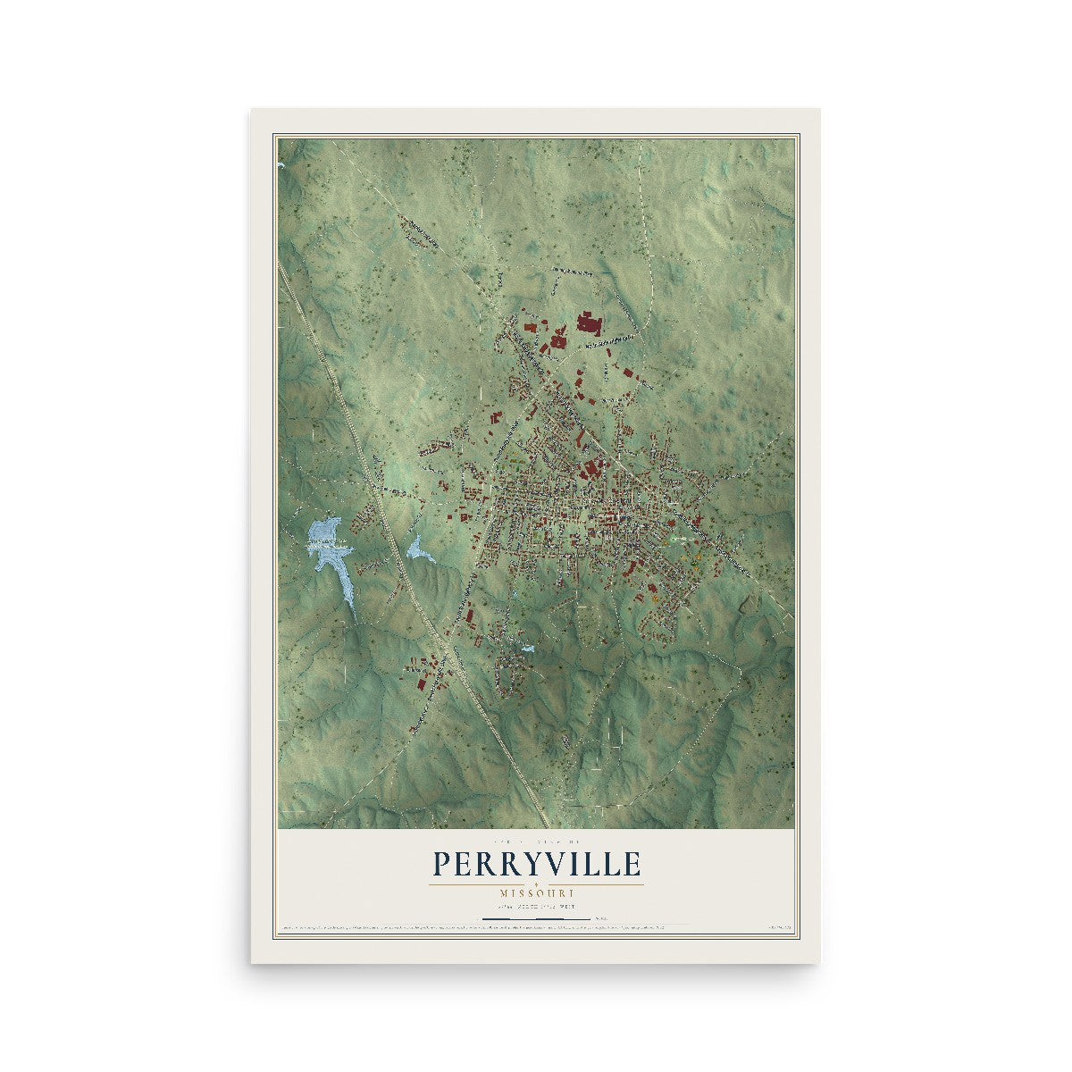 Map of Perryville, Missouri, 12 x 18 inch unframed archival matte print