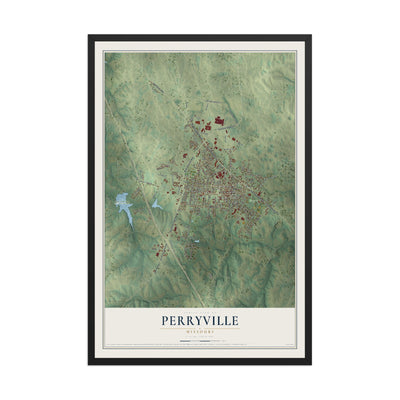 Map of Perryville, Missouri, 12 x 18 inch print in a black wood frame