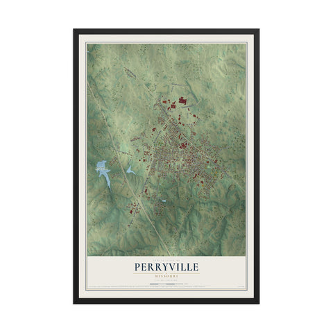 Map of Perryville, Missouri, 12 x 18 inch print in a black wood frame