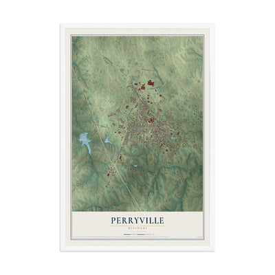 Map of Perryville, Missouri, 12 x 18 inch print in a white wood frame