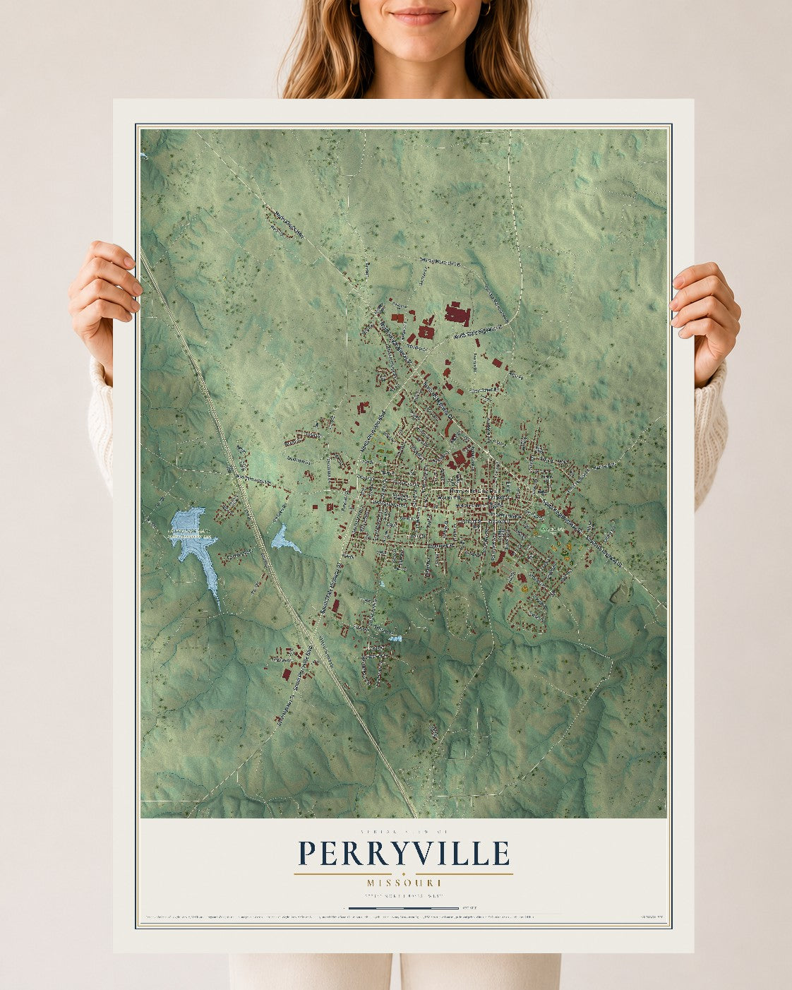 Map of Perryville, Missouri, 24 x 36 inch unframed archival matte print