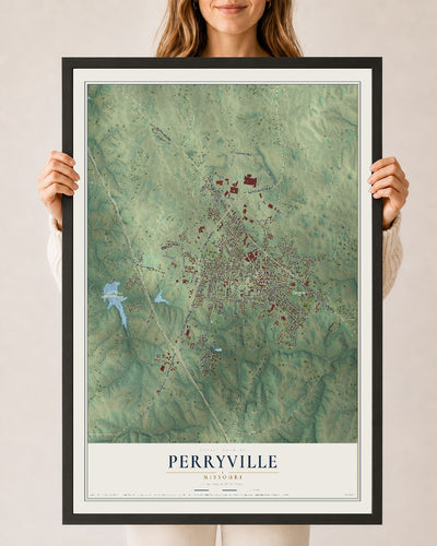 Map of Perryville, Missouri, 24 x 36 inch print in a black wood frame
