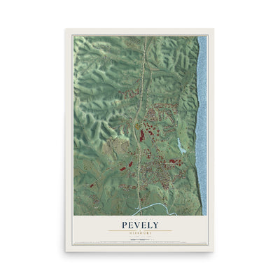 Map of Pevely, Missouri, 12 x 18 inch unframed archival matte print
