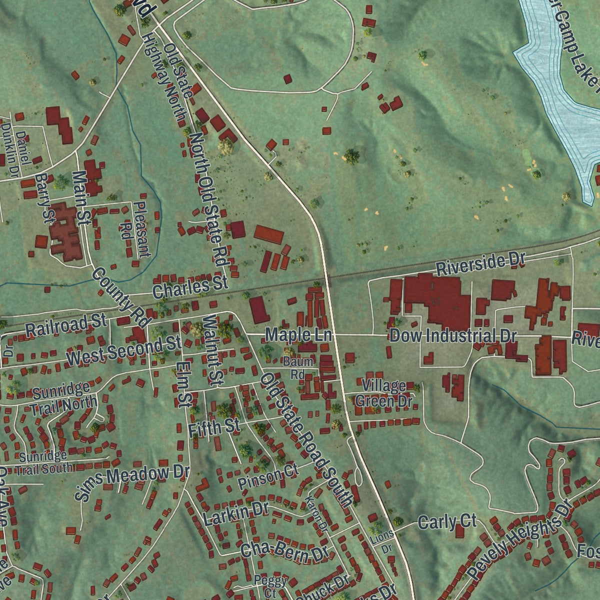 Second close-up of the map of Pevely, Missouri print showing more streets and buildings