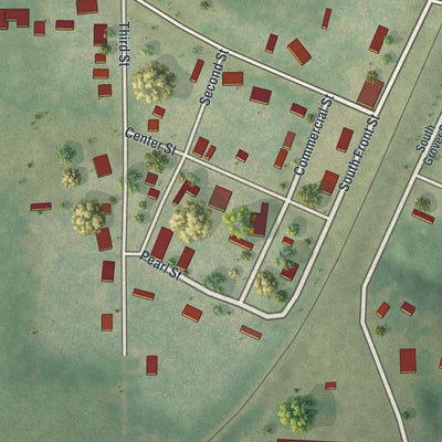 Close-up of the map of Phillipsburg, Missouri print showing street and building detail