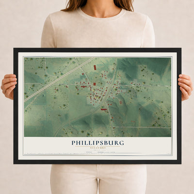 Map of Phillipsburg, Missouri, 12 x 18 inch print in a black wood frame