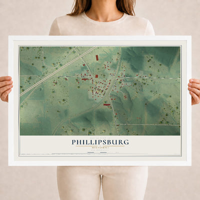 Map of Phillipsburg, Missouri, 18 x 24 inch print in a white wood frame