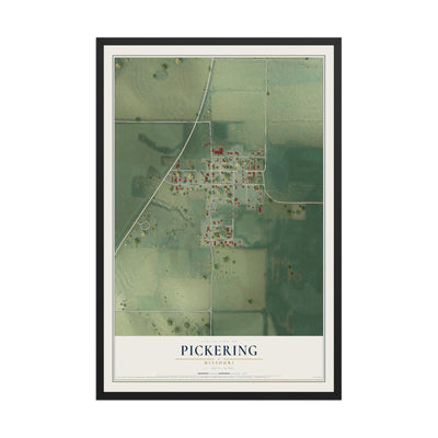 Map of Pickering, Missouri, 12 x 18 inch print in a black wood frame