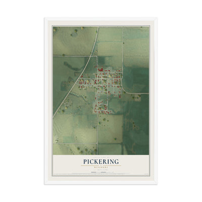 Map of Pickering, Missouri, 12 x 18 inch print in a white wood frame