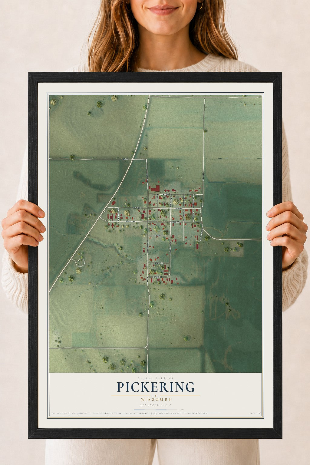 Map of Pickering, Missouri, 18 x 24 inch print in a black wood frame