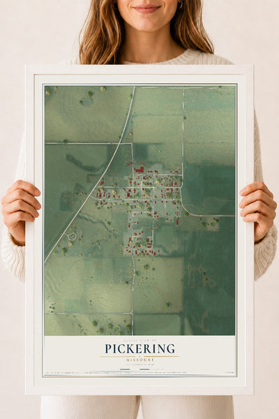Map of Pickering, Missouri, 18 x 24 inch print in a white wood frame