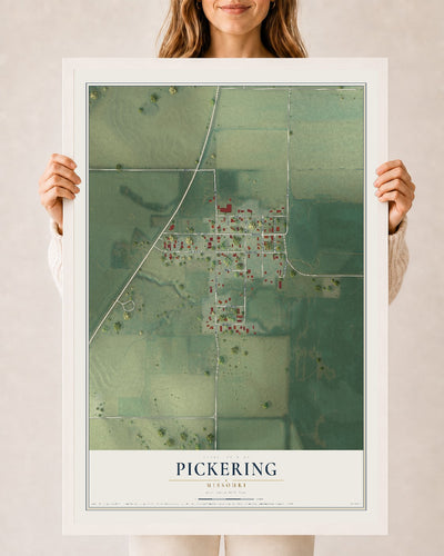 Map of Pickering, Missouri, 24 x 36 inch print in a white wood frame