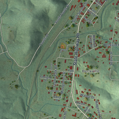Second close-up of the map of Piedmont, Missouri print showing more streets and buildings