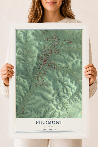 Map of Piedmont, Missouri, 18 x 24 inch print in a white wood frame