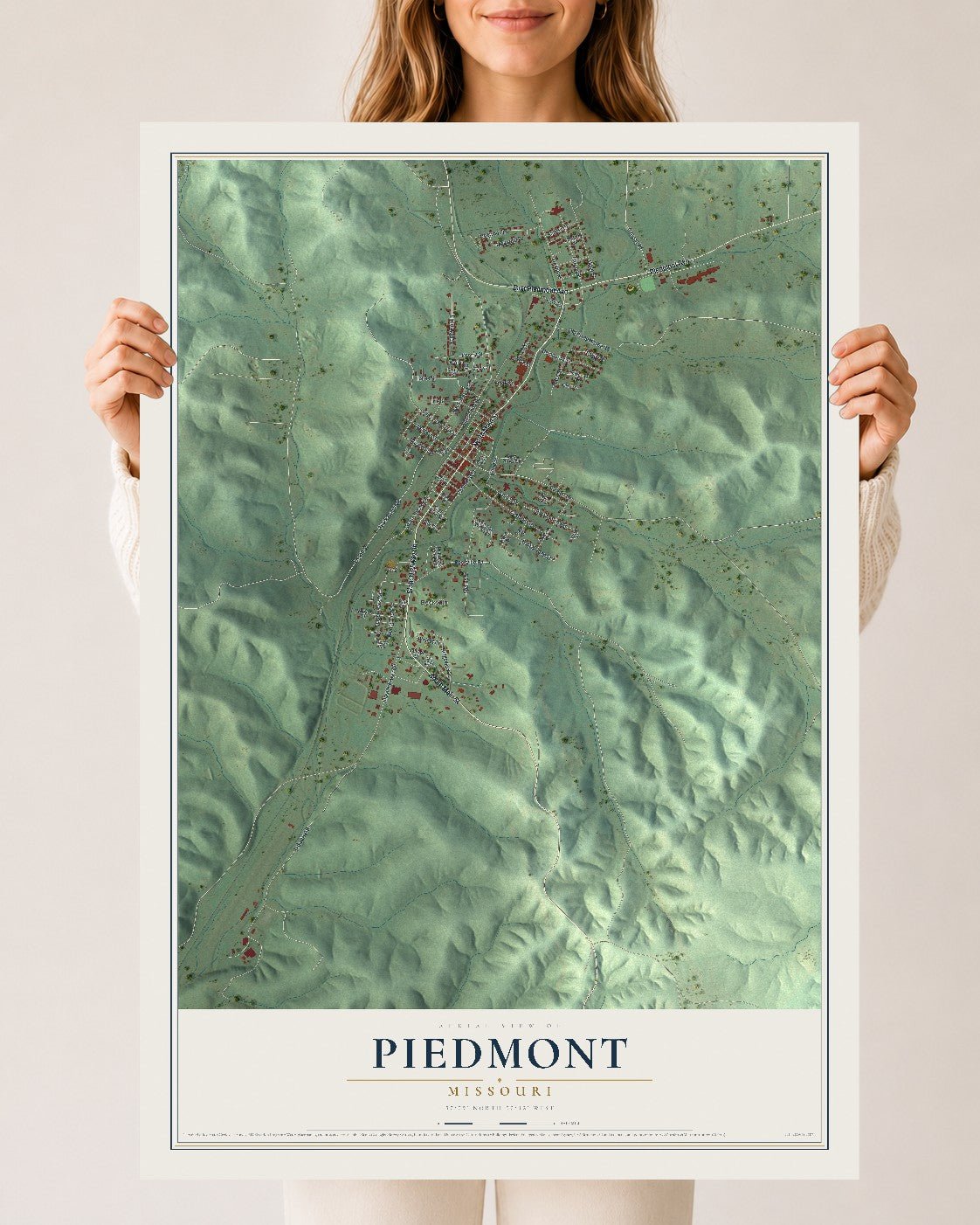 Map of Piedmont, Missouri, 24 x 36 inch unframed archival matte print