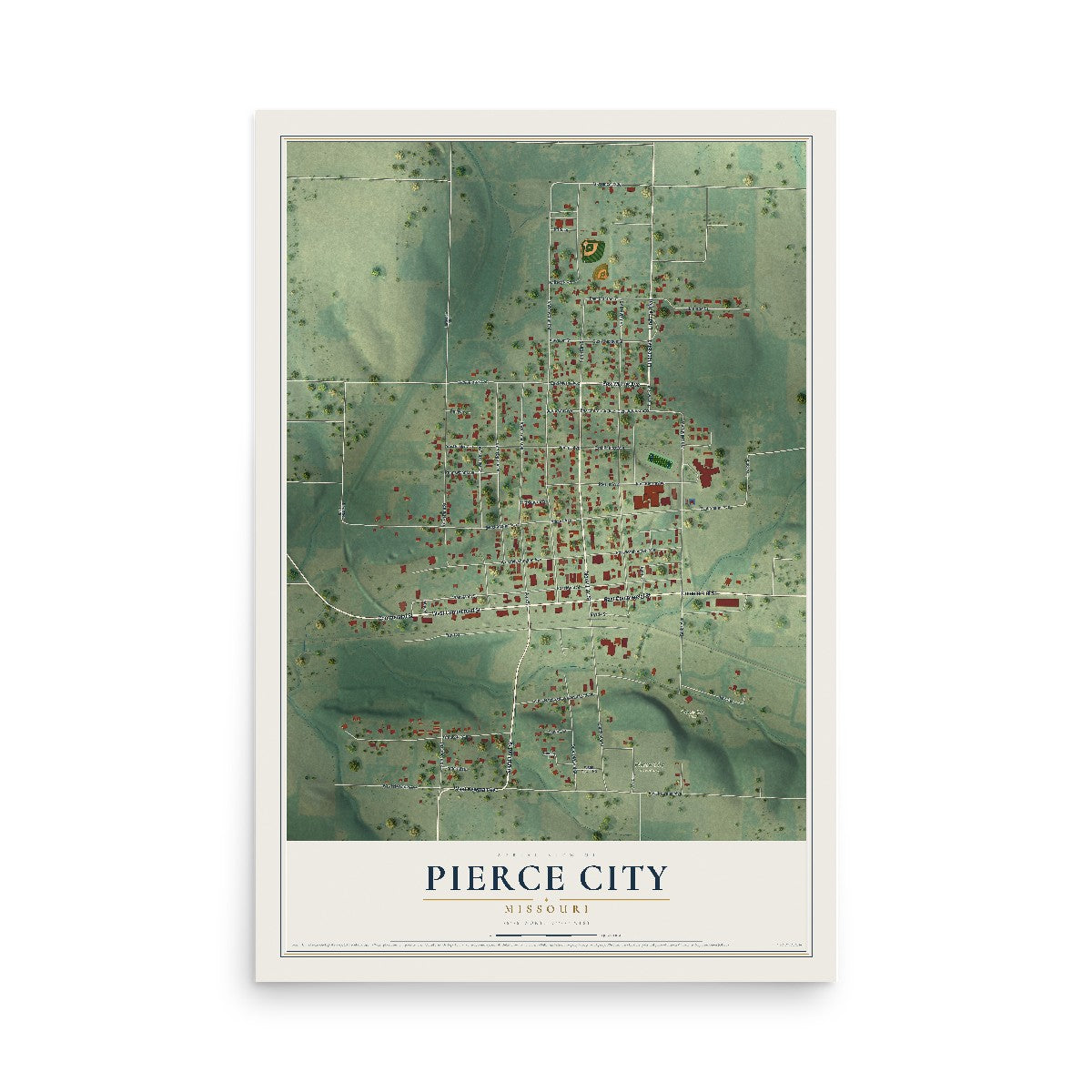 Map of Pierce City, Missouri, 12 x 18 inch unframed archival matte print