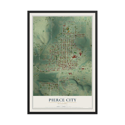 Map of Pierce City, Missouri, 12 x 18 inch print in a black wood frame