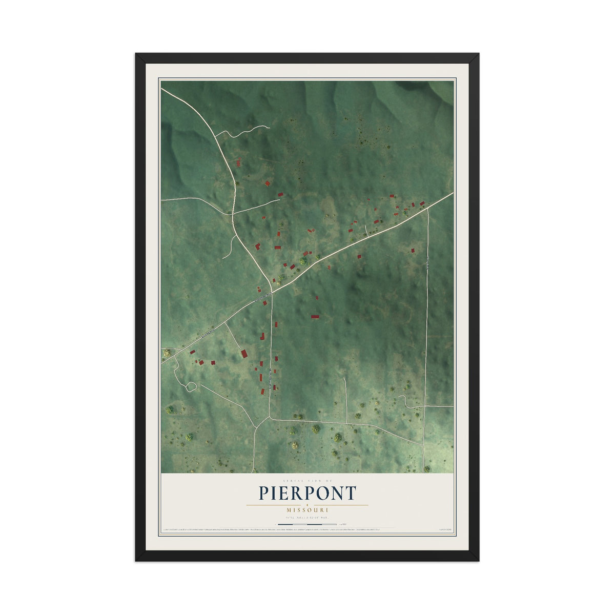 Map of Pierpont, Missouri, 12 x 18 inch print in a black wood frame
