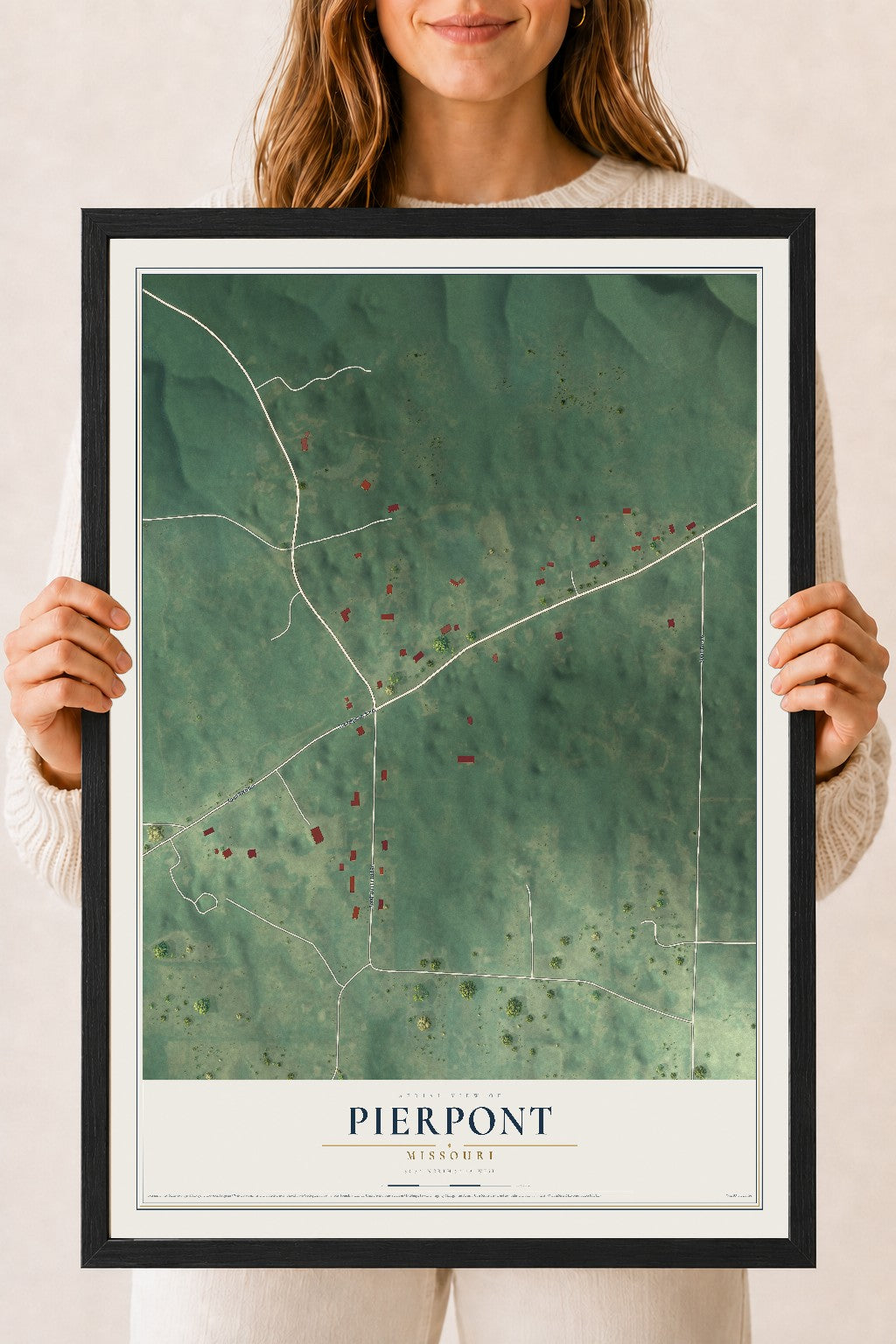 Map of Pierpont, Missouri, 18 x 24 inch print in a black wood frame