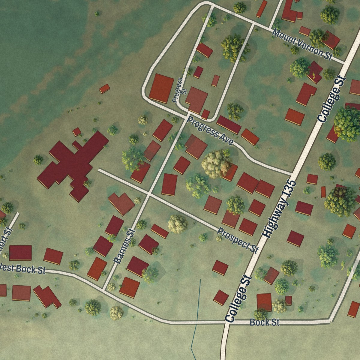 Second close-up of the map of Pilot Grove, Missouri print showing more streets and buildings