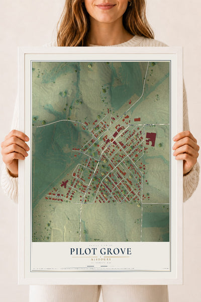 Map of Pilot Grove, Missouri, 18 x 24 inch print in a white wood frame