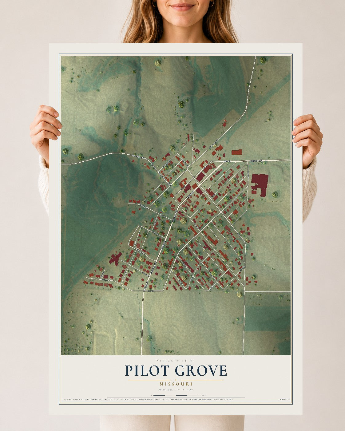 Map of Pilot Grove, Missouri, 24 x 36 inch unframed archival matte print