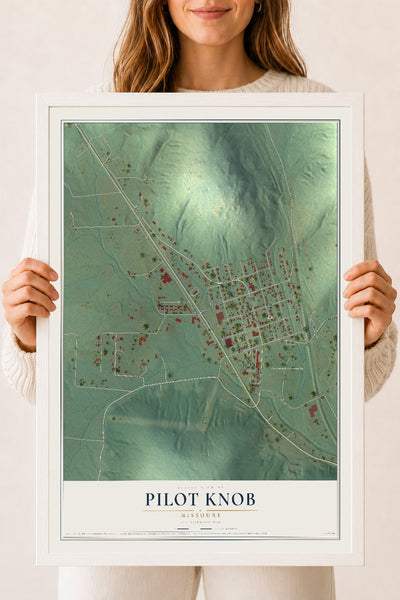 Map of Pilot Knob, Missouri, 18 x 24 inch print in a white wood frame