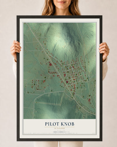 Map of Pilot Knob, Missouri, 24 x 36 inch print in a black wood frame