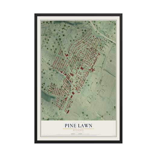 Map of Pine Lawn, Missouri, 12 x 18 inch print in a black wood frame