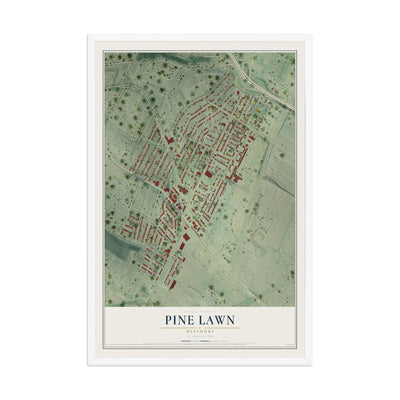 Map of Pine Lawn, Missouri, 12 x 18 inch print in a white wood frame