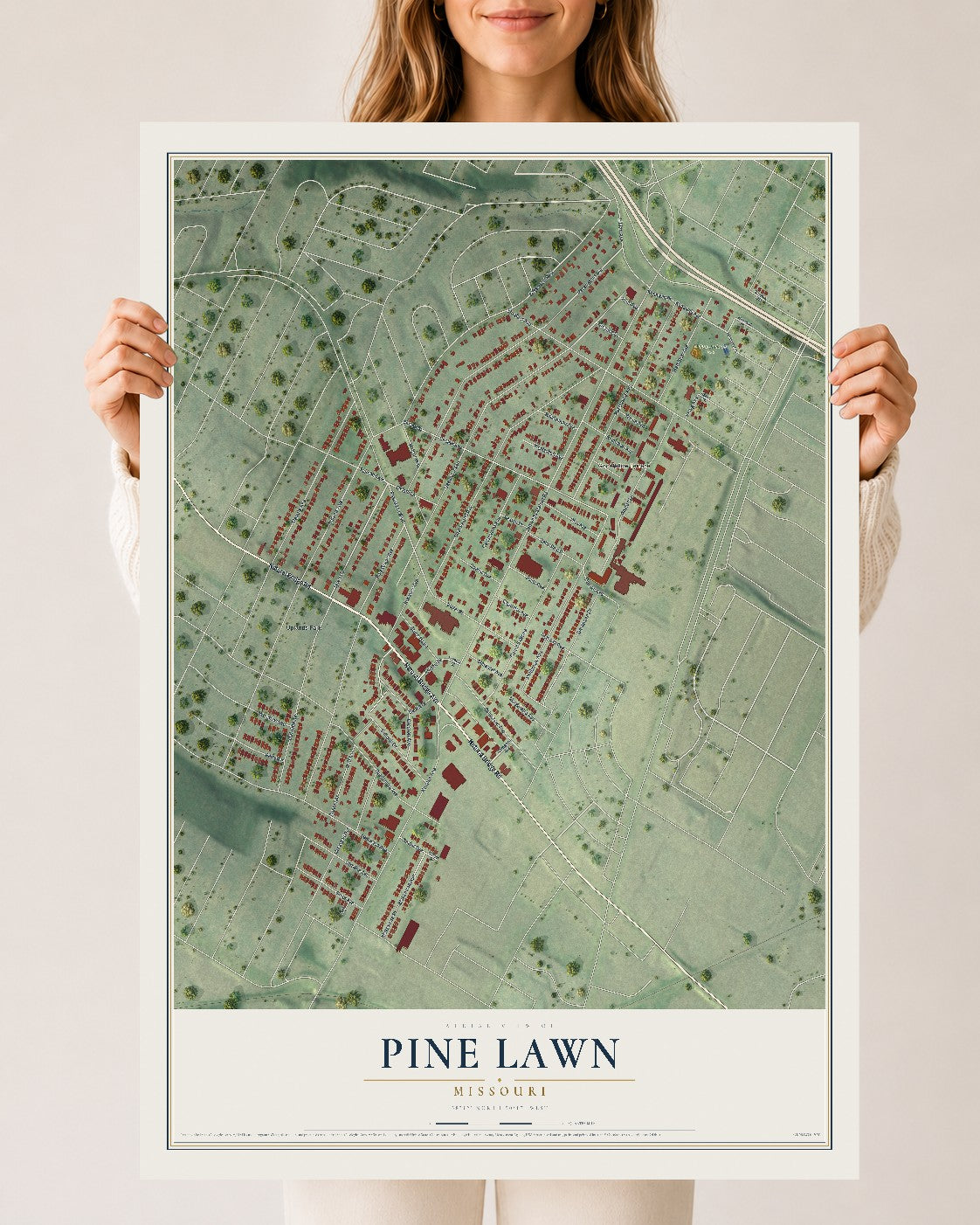 Map of Pine Lawn, Missouri, 24 x 36 inch unframed archival matte print